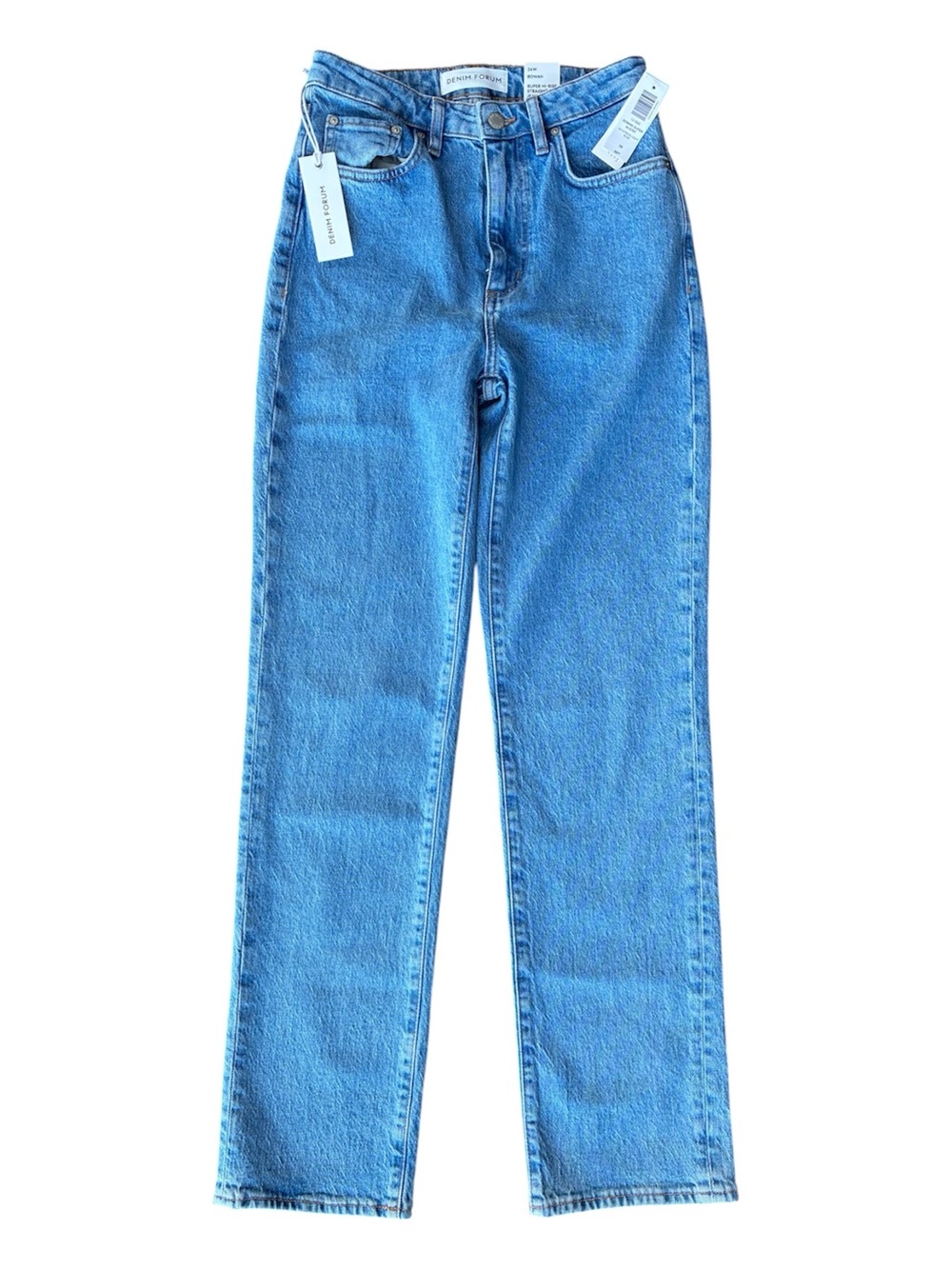 NWTs Denim Forum Rowan Super Hi-Rise Straight Jean in No Stress Light Blue 26W